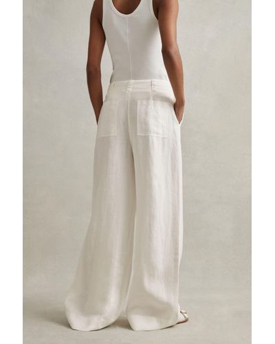 Reiss Demi - White Petite Linen Wide Leg Garment Dyed Trousers - Natural