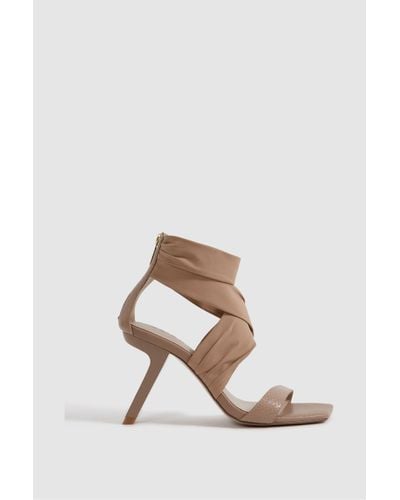 Reiss Remi - Nude Wrap Front Angled Heels - Natural