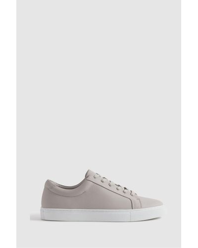 Reiss Luca - Light Grey Grained Leather Trainers