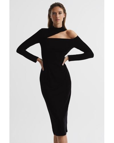 Reiss Tatiana - Black Velvet Cut-out Shoulder Dress, Us 6
