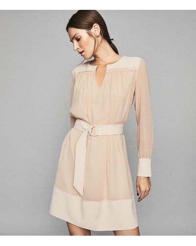 Reiss Synthetic Finn - Semi Sheer Belted Smock Dress in Nude (Natural) -  Lyst