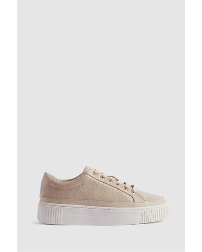 Reiss Leanne - Nude Grained Leather Platform Trainers, Uk 4 Eu 37 - Natural