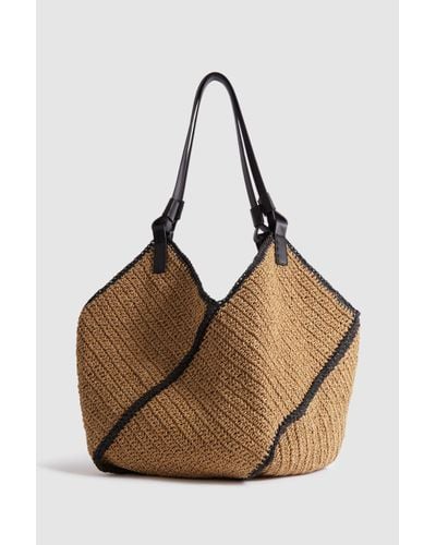 Reiss Farrah - Natural Woven Diagonal Seam Tote Bag, - Brown