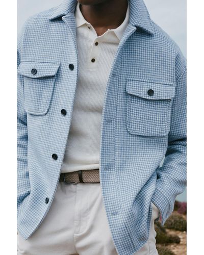 Reiss Zack - Soft Blue/white Houndstooth Button-through Overshirt