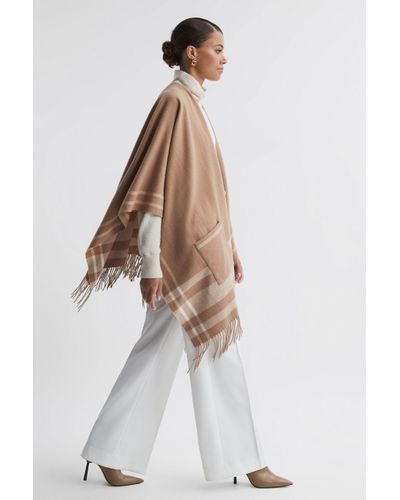 Reiss Catalina - Camel Wool Striped Cape - White