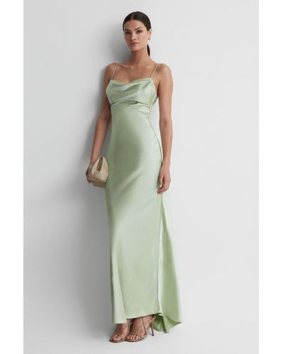 Rachel Gilbert Rachel Seafoam Satin Cowl Neck Maxi Dress - Green