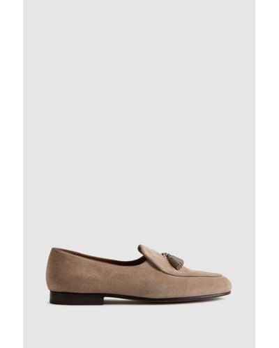 Reiss Harry - Taupe Suede Slip-on Belgian Loafers - Grey