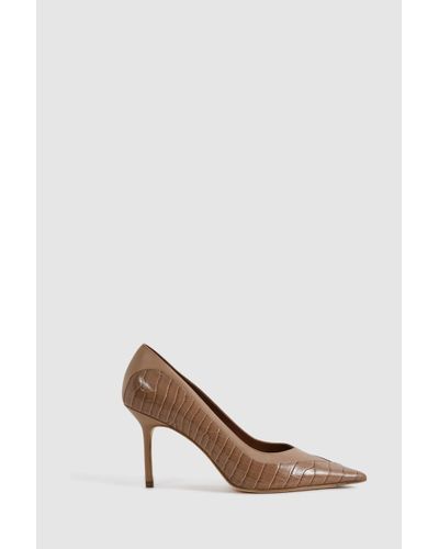 Reiss Gwyneth - Taupe Leather Contrast Court Shoes - White