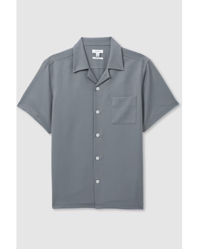 Reiss Tokyo - Slate Grey Cuban Collar Button-through Shirt