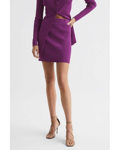 Reiss Bea - Magenta Knitted Co-ord Mini Skirt, S - Purple