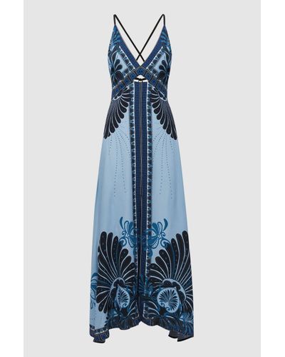 Reiss Emerson Palm-print Woven Maxi Dress - Blue