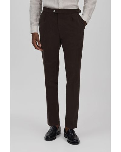 Oscar Jacobson Oscar Slim Fit Adjustable Cotton Trousers - Black