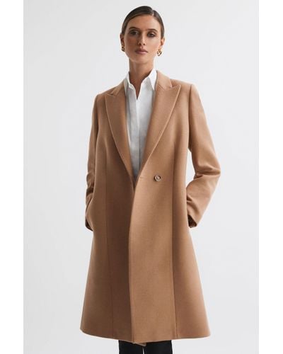 Reiss Arlow - Camel Wool Blend Double Breasted Coat - Brown