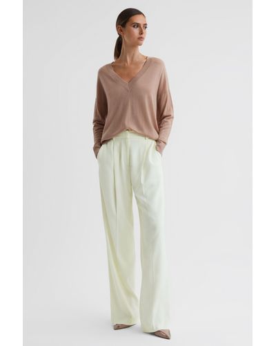 Larissa Trousers - Linen Look Mid Waisted Relaxed Straight Leg Trousers in  Oatmeal