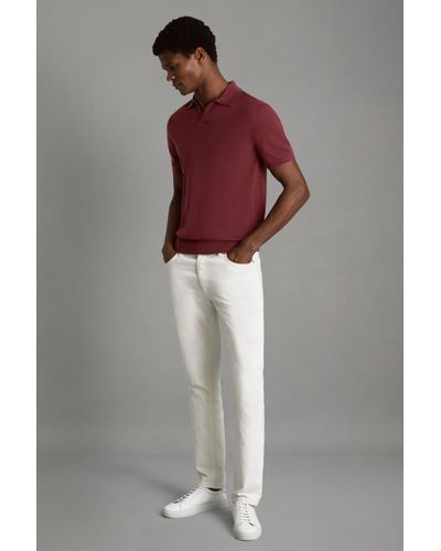 Reiss Duchie - Brick Red Merino Wool Open Collar Polo Shirt