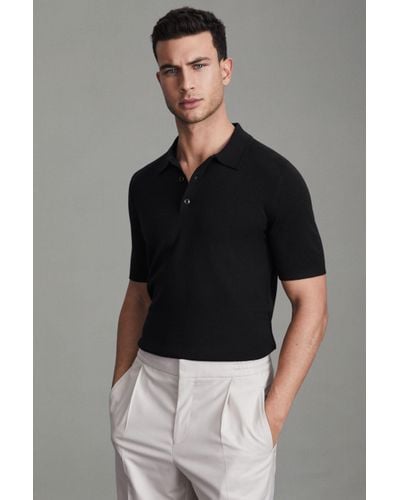 Reiss Manor - Navy Slim Fit Merino Wool Polo Shirt, Xl - Black