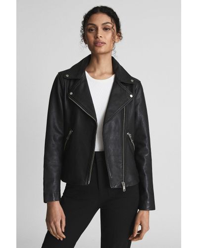 Reiss Grays - Black Nrd Leather Biker Jacket - Grey