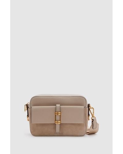Reiss Orla - Taupe Leather Suede Camera Bag, One - Brown