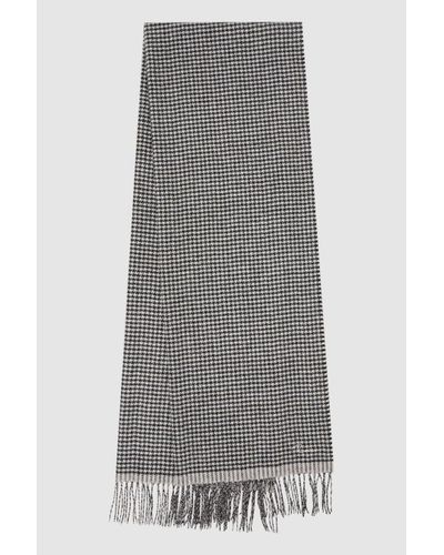 Reiss Victoria - Black/white Wool Blend Dogtooth Embroidered Scarf - Grey