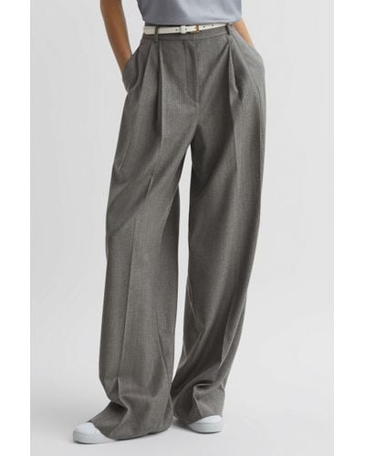 Reiss Otis - Grey Wool Blend Pinstripe Wide Leg Trousers