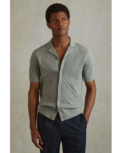 Reiss Biarritz - Soft Sage Cotton Cuban Collar Shirt, M - Multicolour