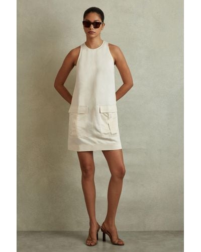 Reiss Cecile - Beige Viscose-linen Cargo Pocket Tunic Dress, 16 - Natural