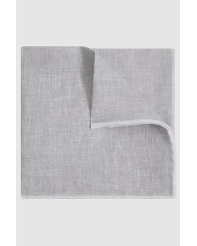 Reiss Siracusa - Soft Ice Linen Contrast Trim Pocket Square, One - Grey