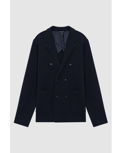 ATELIER Navy Marko Cashmere Knitted Double Breasted Blazer - Blue