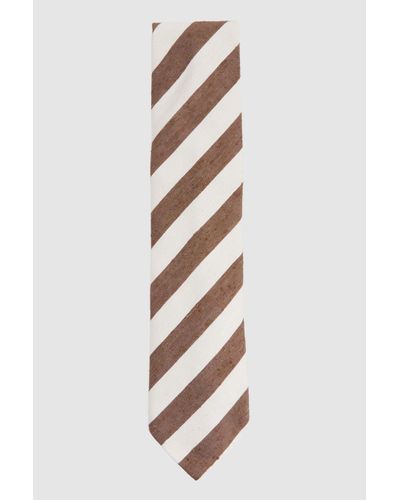 Reiss Sienna - Chocolate/ivory Textured Silk Blend Striped Tie - White