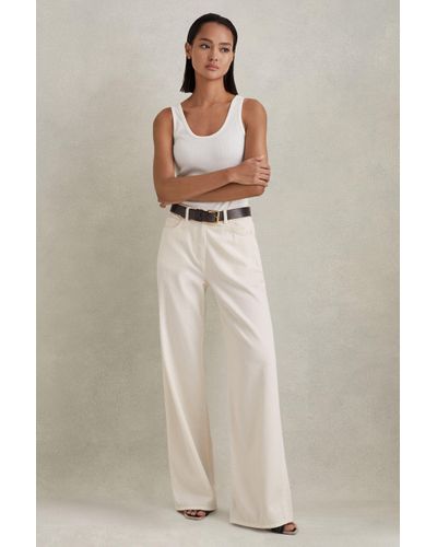 Reiss Colorado - Cream Garment Dyed Wide Leg Trousers - Natural