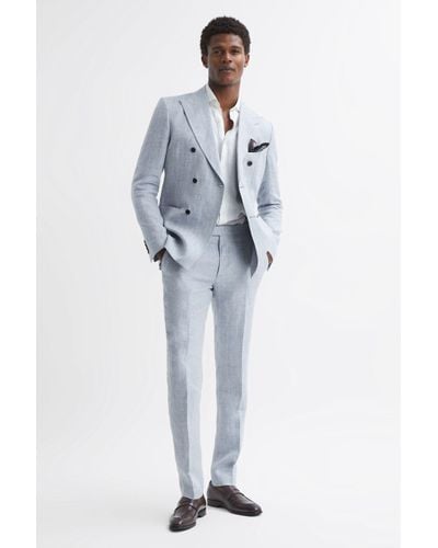 Reiss Lagoon - Soft Blue Slim Fit Linen Adjustable Trousers