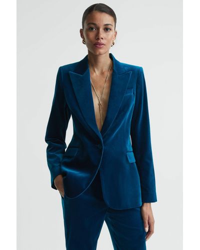 Reiss Ivy - Blue Velvet Single Breasted Suit Blazer