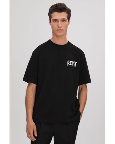 Reiss Abbott - Black/white Cotton Motif T-shirt, M