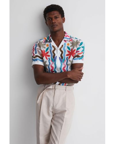 Reiss Delphi - Multi Linen Floral Cuban Collar Shirt - Multicolour