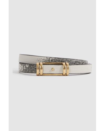 Reiss Jasmine - White/grey Leather Snake Print Belt - Multicolour