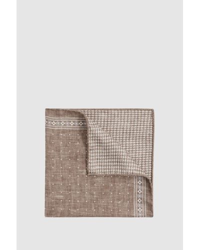 Reiss Cataldo - Brown Melange Silk Reversible Pocket Square - Multicolour