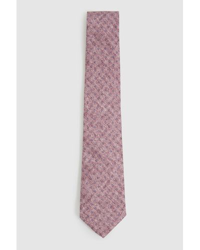 Reiss Albarese - Dusty Pink Silk Geometric Print Tie, One - Purple