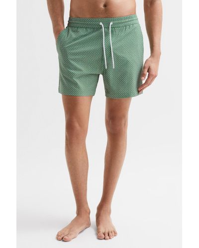 Reiss Shape - Bright Green/white Printed Drawstring Swim Shorts, Uk 2x-large