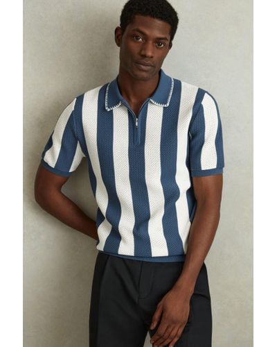 Reiss Paros - Airforce Blue/ecru Knitted Half-zip Polo Shirt, Xs