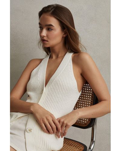 Reiss Sinead - Ivory Knitted Halter Neck Top - Brown