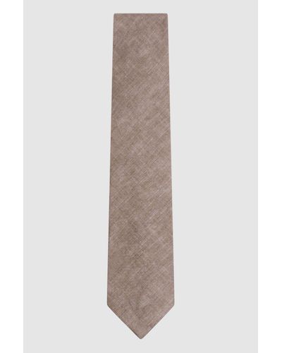 Reiss Vitali - Light Brown Melange Linen Tie, One - Multicolour