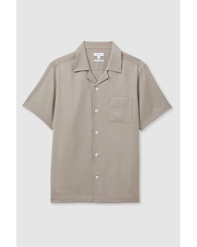 Reiss Tokyo - Mushroom Brown Cuban Collar Button-through Shirt - Grey