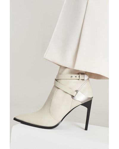 Reiss Hayworthhigh - Off White Leather Point-toe Boots - Natural