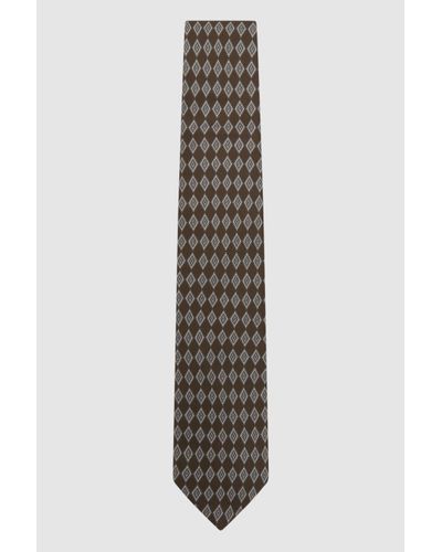 Reiss Monza - Chocolate Silk Geometric Print Tie, One - White