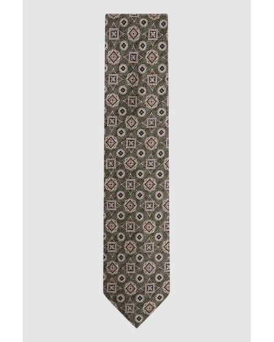Reiss Mirto - Olive Melange Silk Mixed Medallion Print Tie, One - White