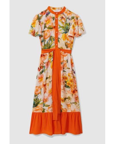 Raishma Silk Floaty Sleeve Midi Dress - Orange