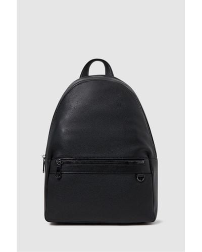 Reiss Drew - Black Leather Zipped Backpack