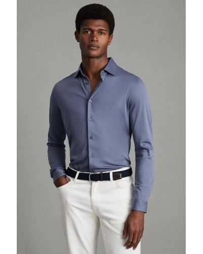 Reiss Viscount - Airforce Blue Slim Fit Mercerised Cotton Jersey Shirt