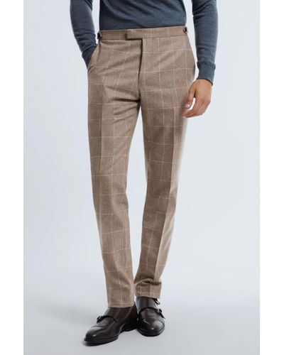 ATELIER Italian Wool Cashmere Slim Fit Check Trousers - Grey