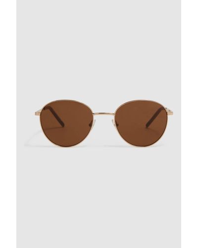 PAIGE Jordan - Round Metal Frame Sunglasses, Gold - Brown